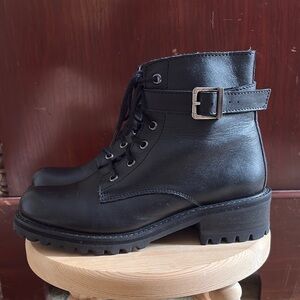 Chelsea & Violet Black Leather Moto Boots